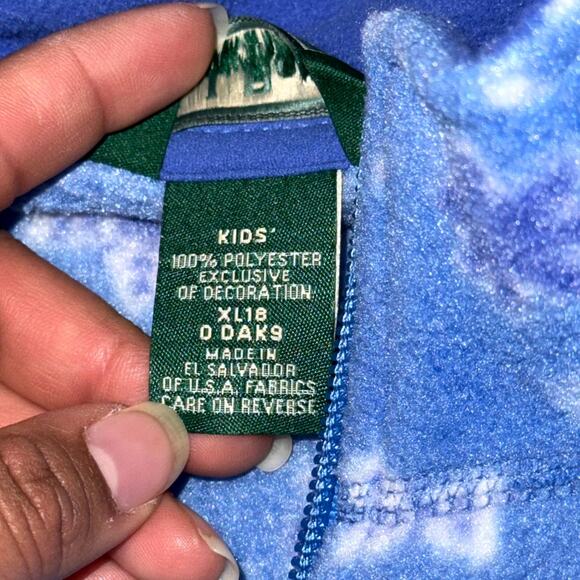 LL Bean Fleece Jacket Kids XL 18 Blue White Floral Winter Stand Collar Full Zip - Picture 5 of 10